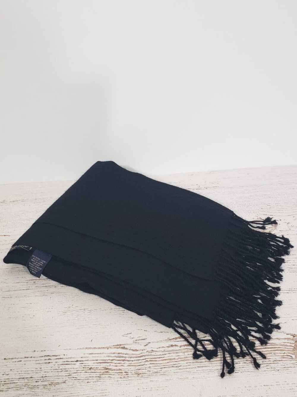 Frangi Black Wool Scarf with Fringe  29 X 39